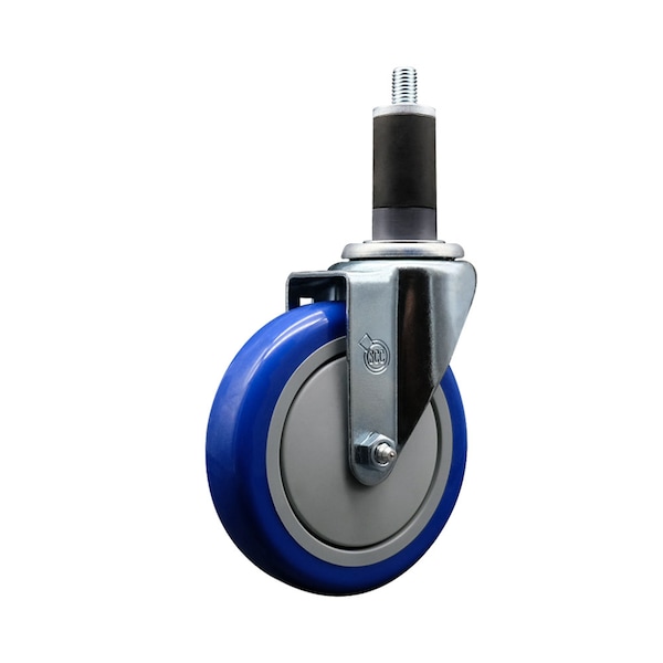 5'' SS Blue Poly Wheel Swivel 1-1/4'' Expanding Stem Caster